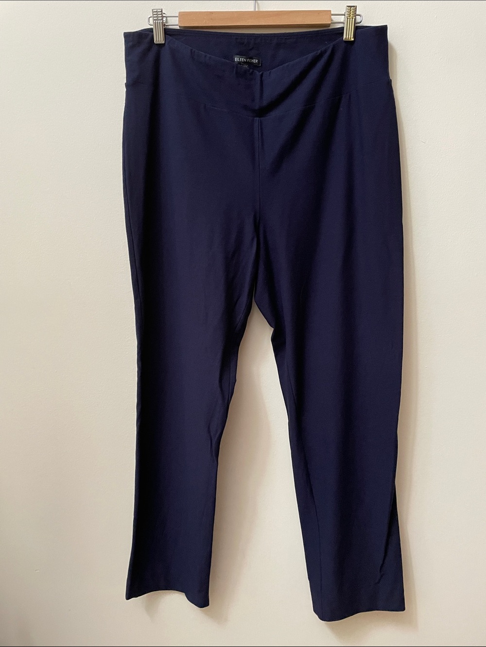 Eileen Fisher Navy Stretch Straight Leg High Waisted Crop Trousers